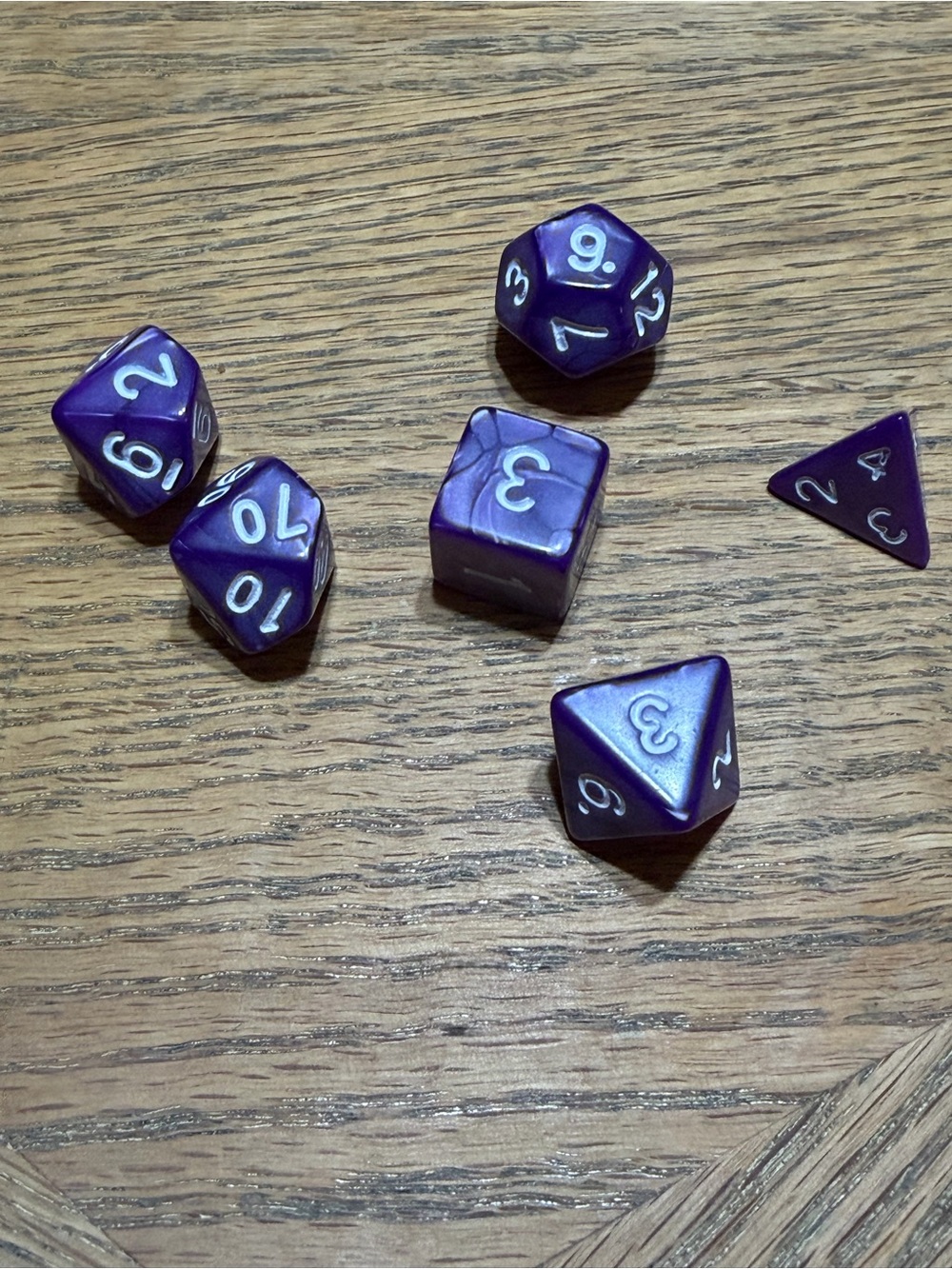 Purple Polyhedral RPG Dice Set - Shimmering Purple with Silver Numbers